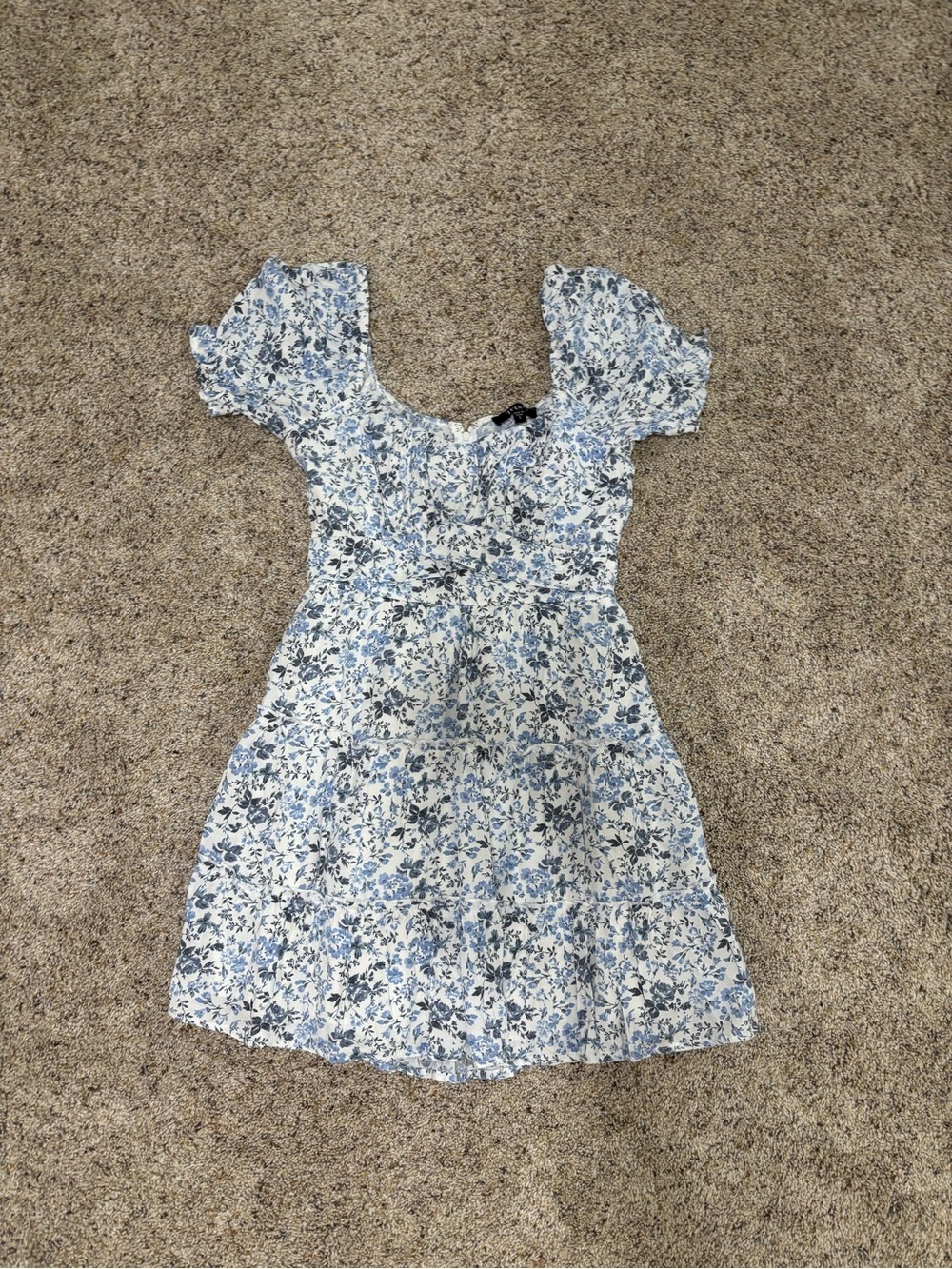 wild fable Blue and White Floral Puff-Sleeve Mini Dress